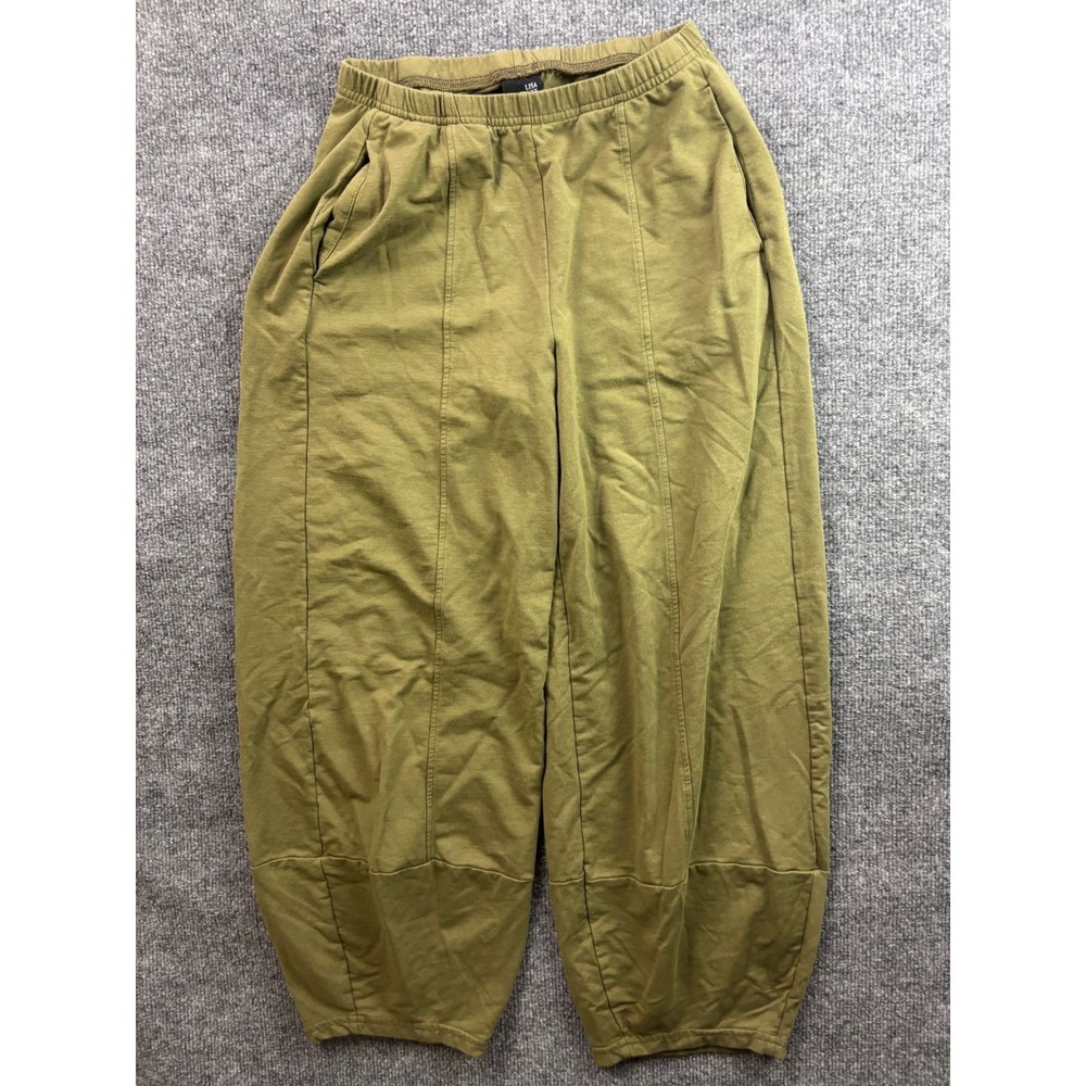 Lisa Bayne Lantern Pants Womens XS Green Knit Tapered Seamed Elastic Waist
